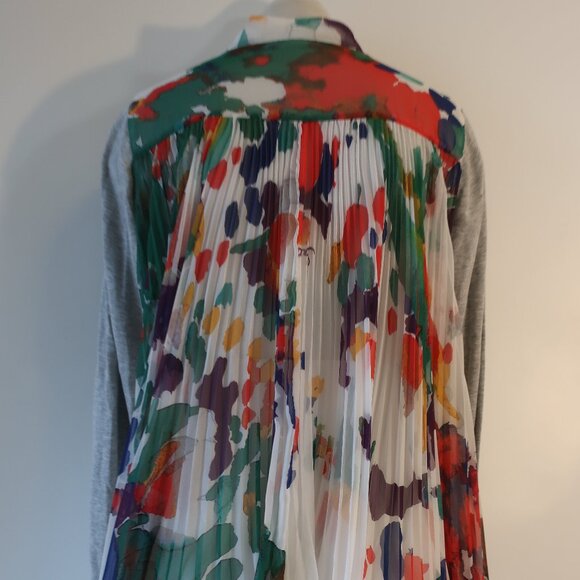 Women Sacai White Multicolor Floral Mixed Media Knit V-Neck Cardigan Sweater L - Picture 12 of 14